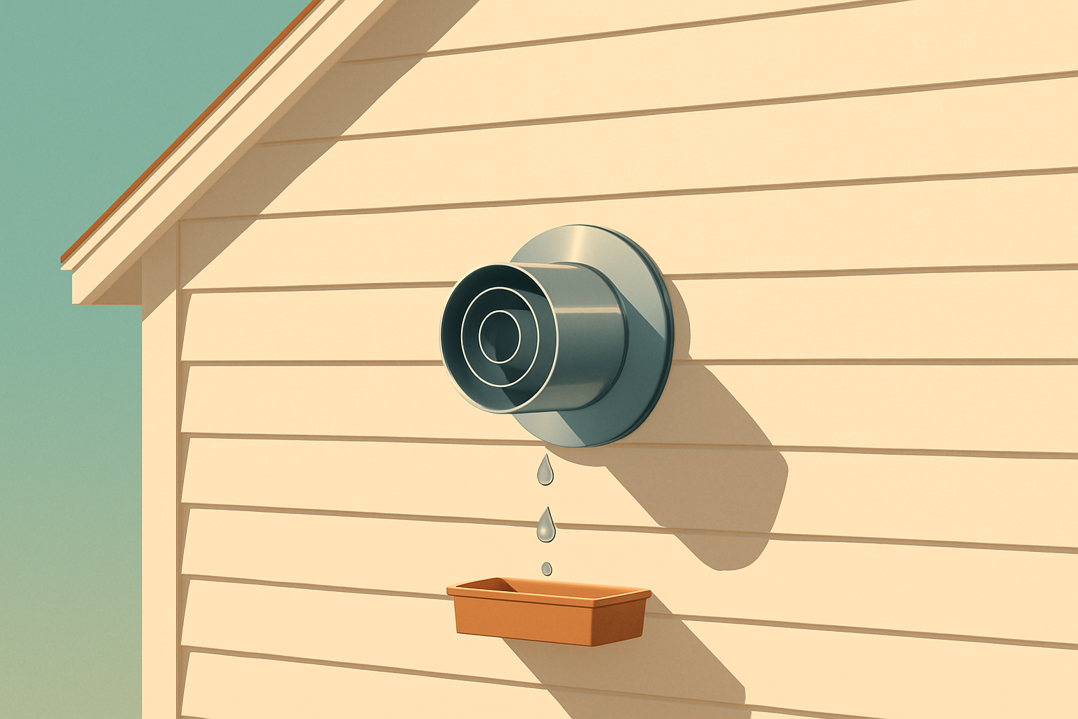 Tankless water heater vent termination on the exterior wall of a garage